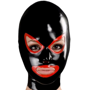 Red Trimmed Black Bondage Mask Hood