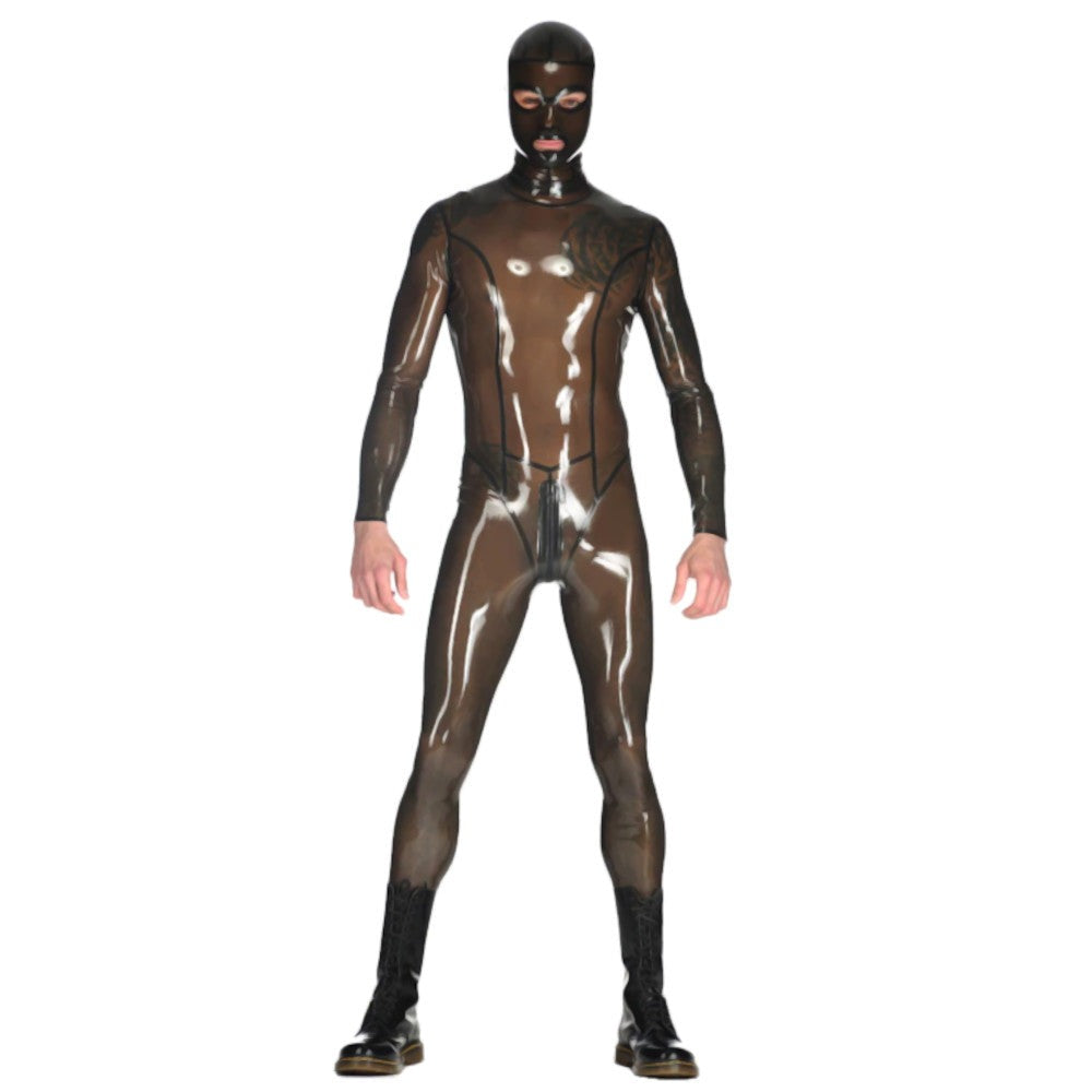 Women Transparent Black Latex Catsuit Rubber Tights Skintight