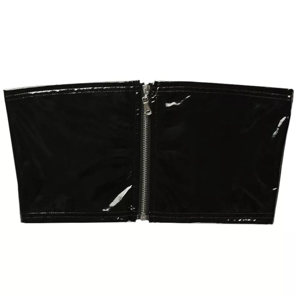 Black Underwear Strapless Zippered Vinyl Bra