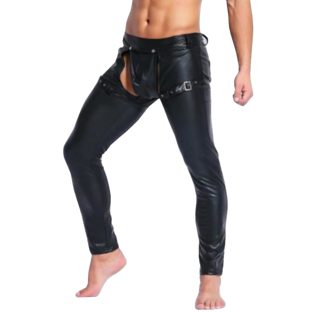Open Crotch Leggings Black Vinyl Trousers