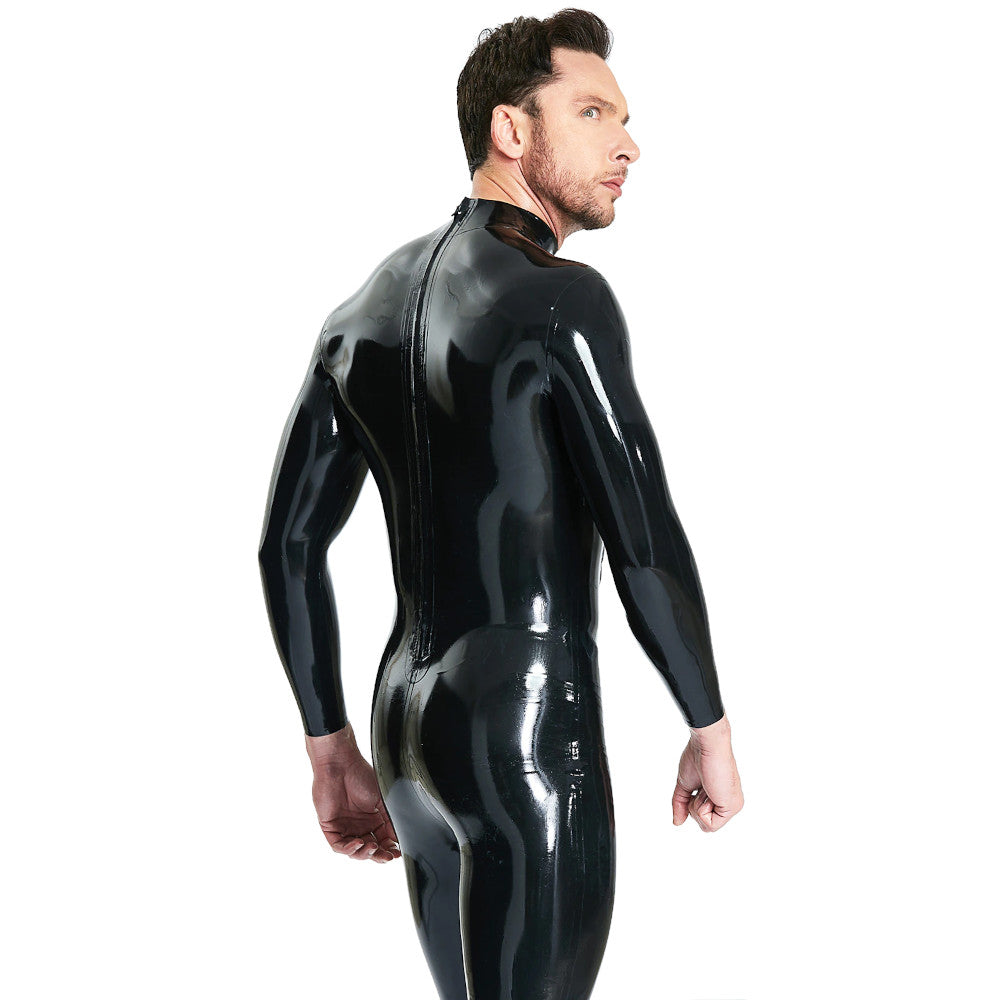Black Inflatable Sexy Latex Long Leg Boxer Shorts Front Full To