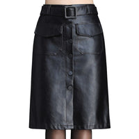 Button Down PVC Leather Skirt