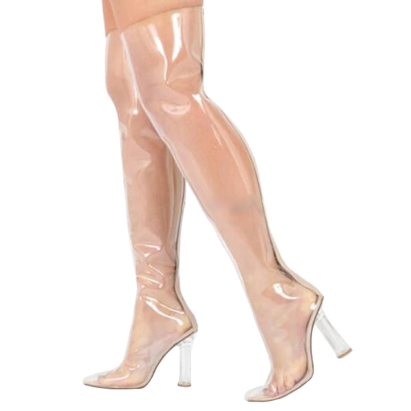 Latex boots with clear hot sale heel