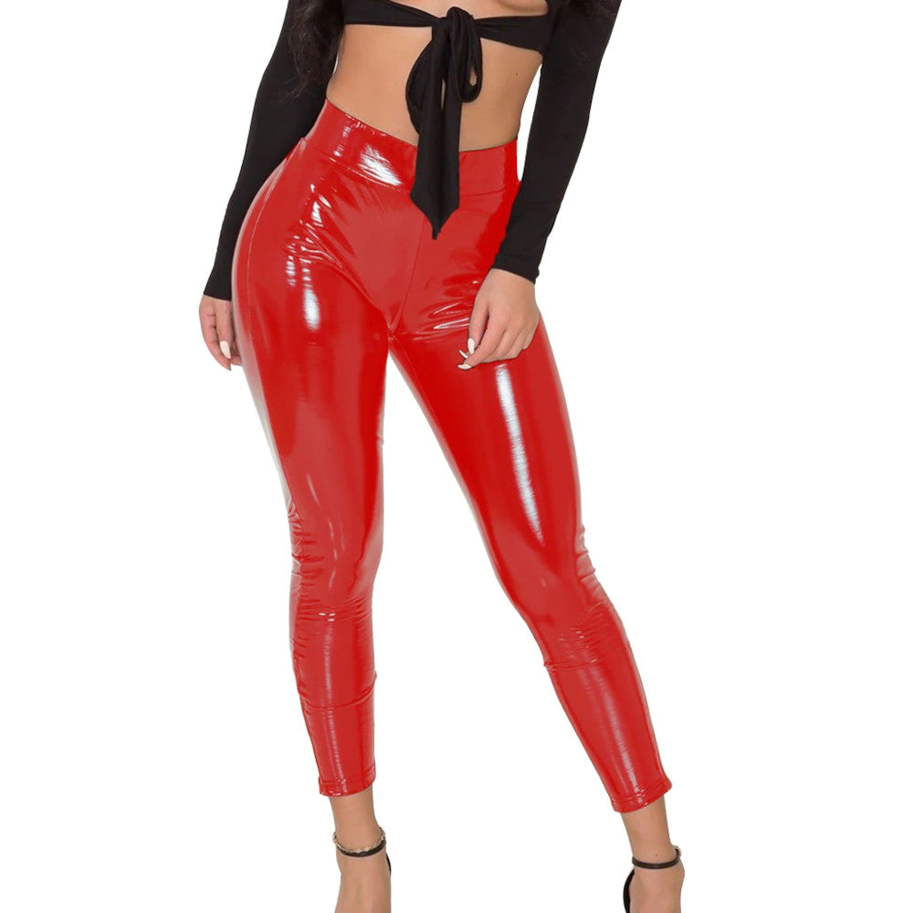 Red Vinyl Tight Leggings Fitting Pants