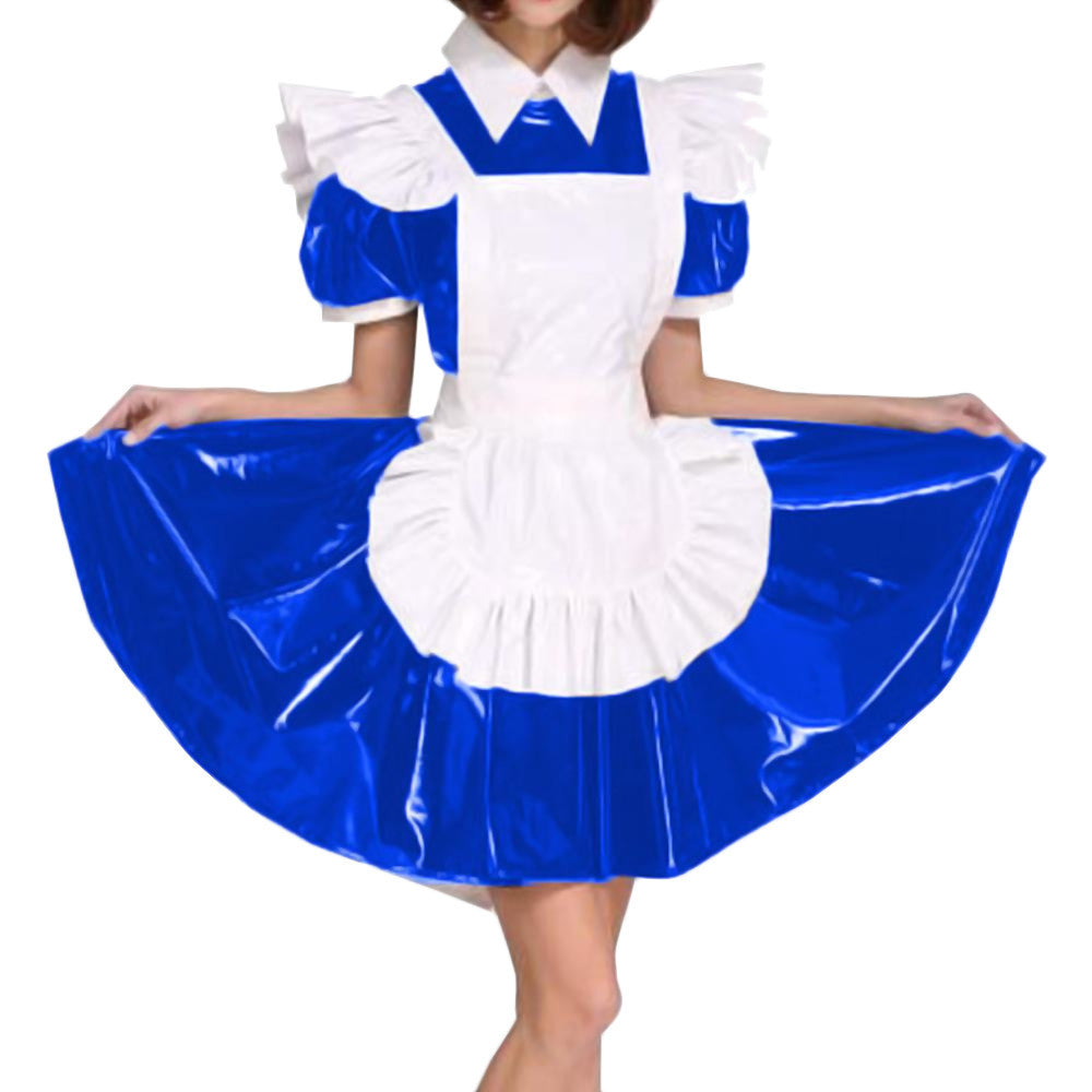 White Aproned PVC Maid Dress Laidtex White Aproned PVC Maid Dress Laidtex