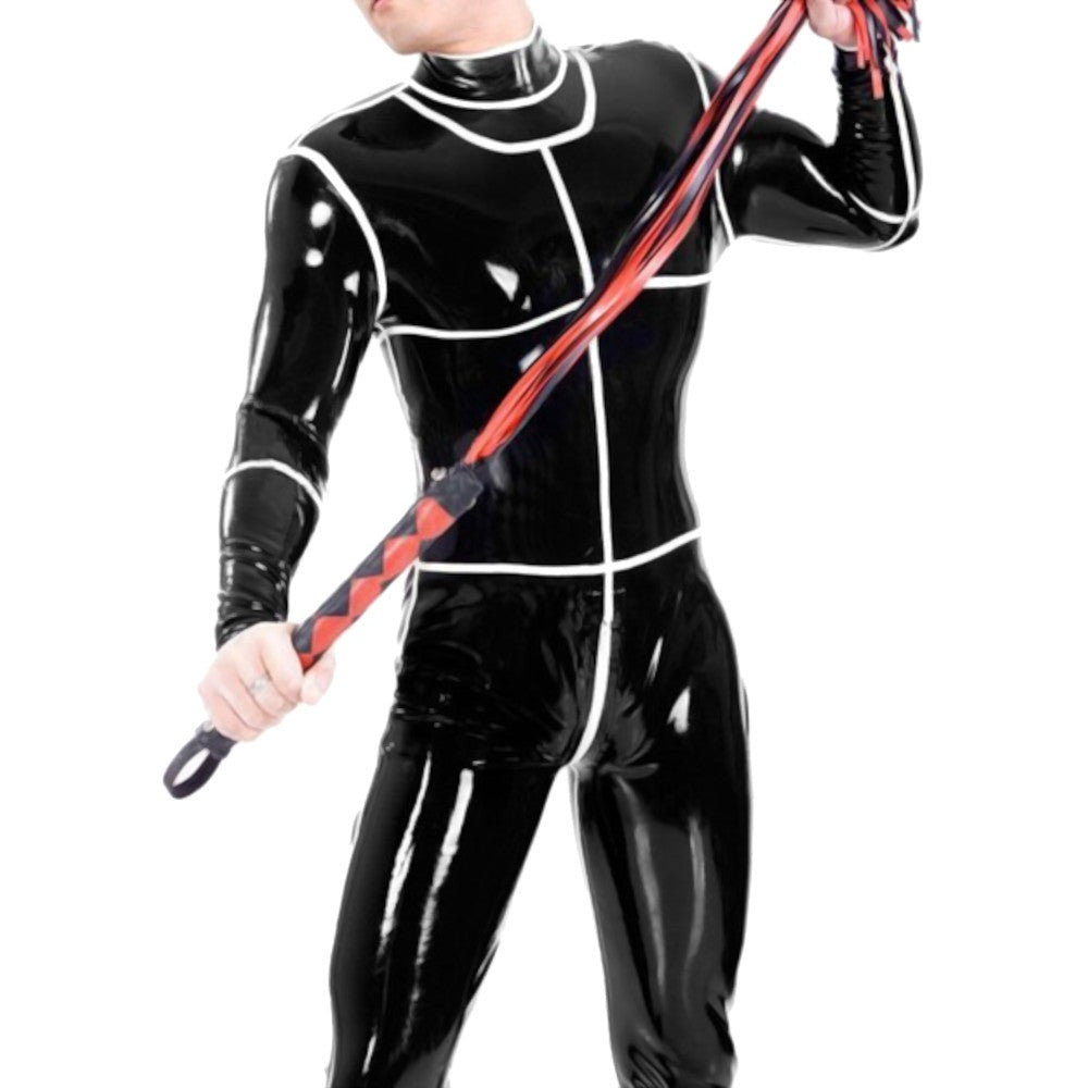 White Striped Men's Latex Catsuit