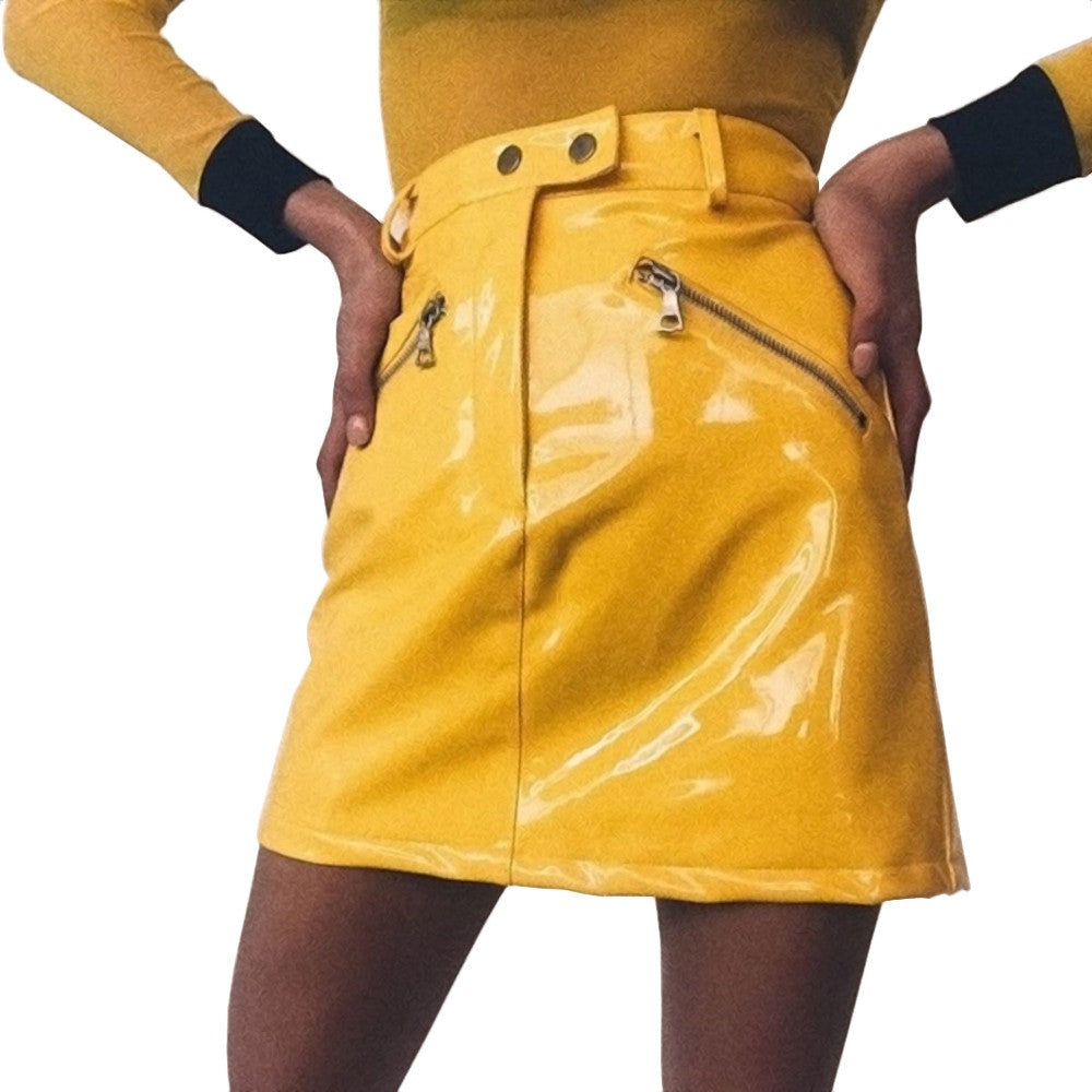 Yellow Vinyl Skirt with Pockets