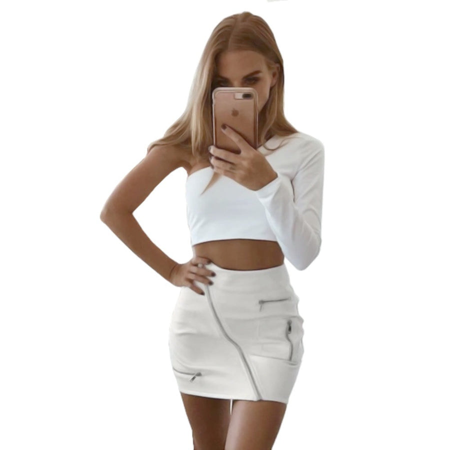 White Vinyl Zipped Skirt