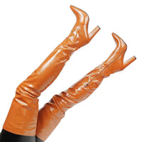 Knee High Side Zippered Latex Shoes