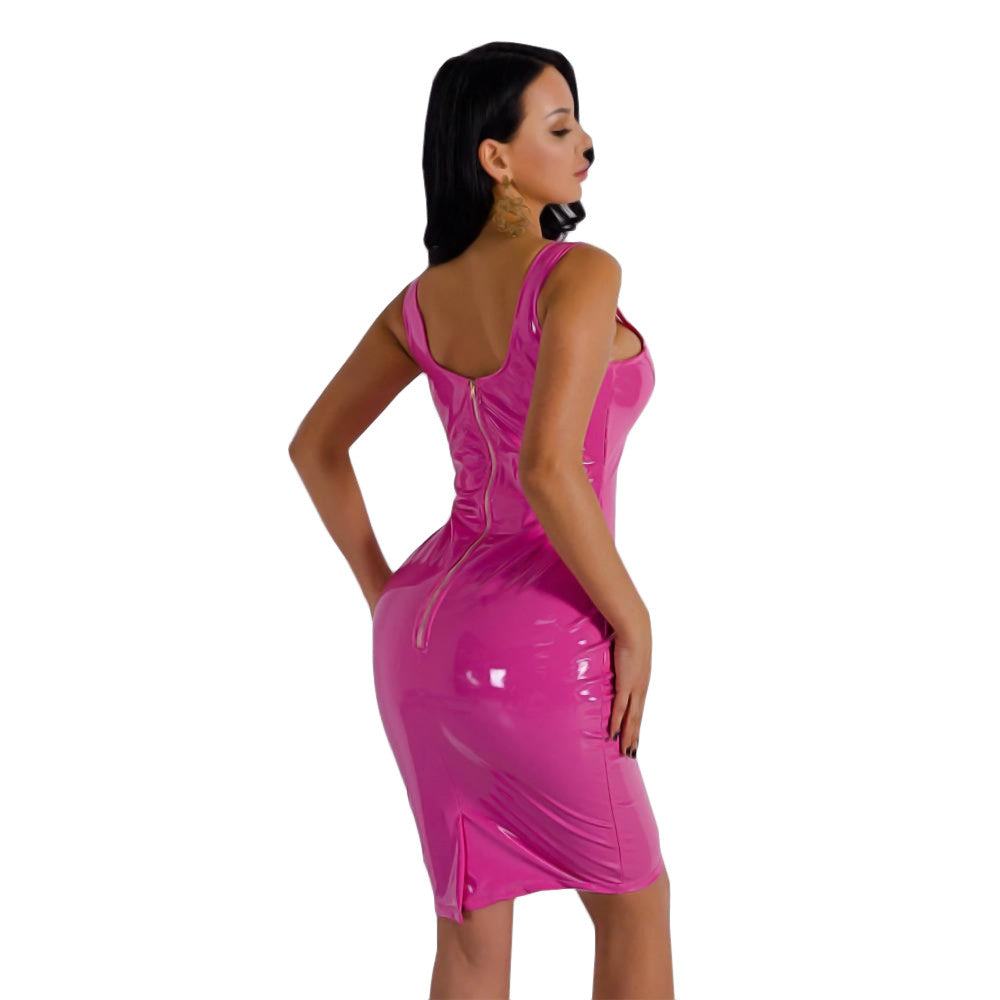 Classy and Fun Pink Vinyl Dress