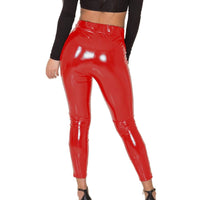 Red Vinyl Tight Leggings Fitting Pants