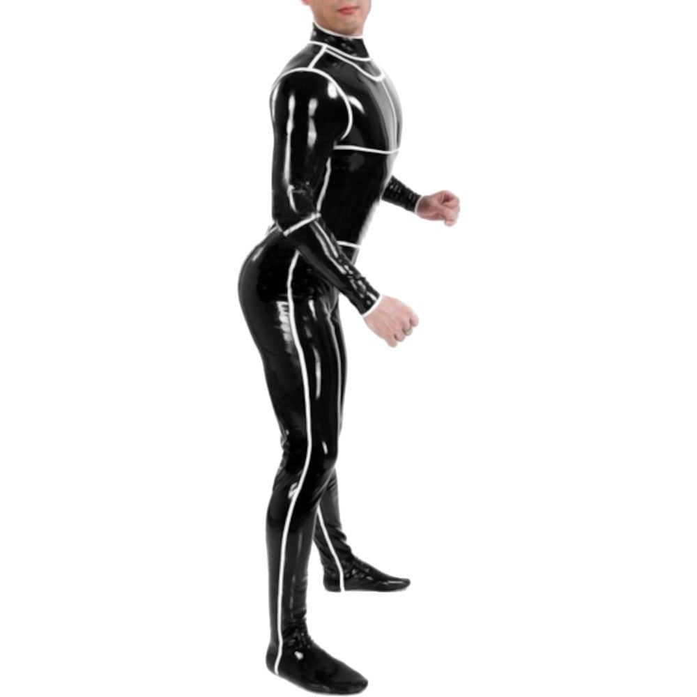 White Striped Men's Latex Catsuit