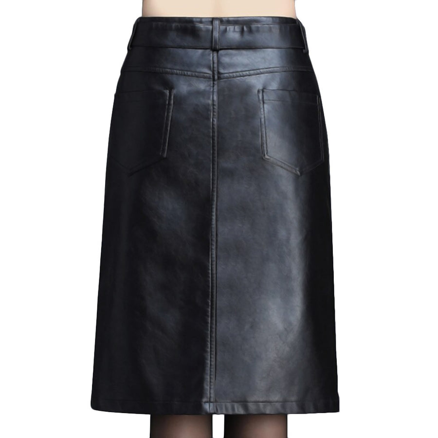 Button Down PVC Leather Skirt