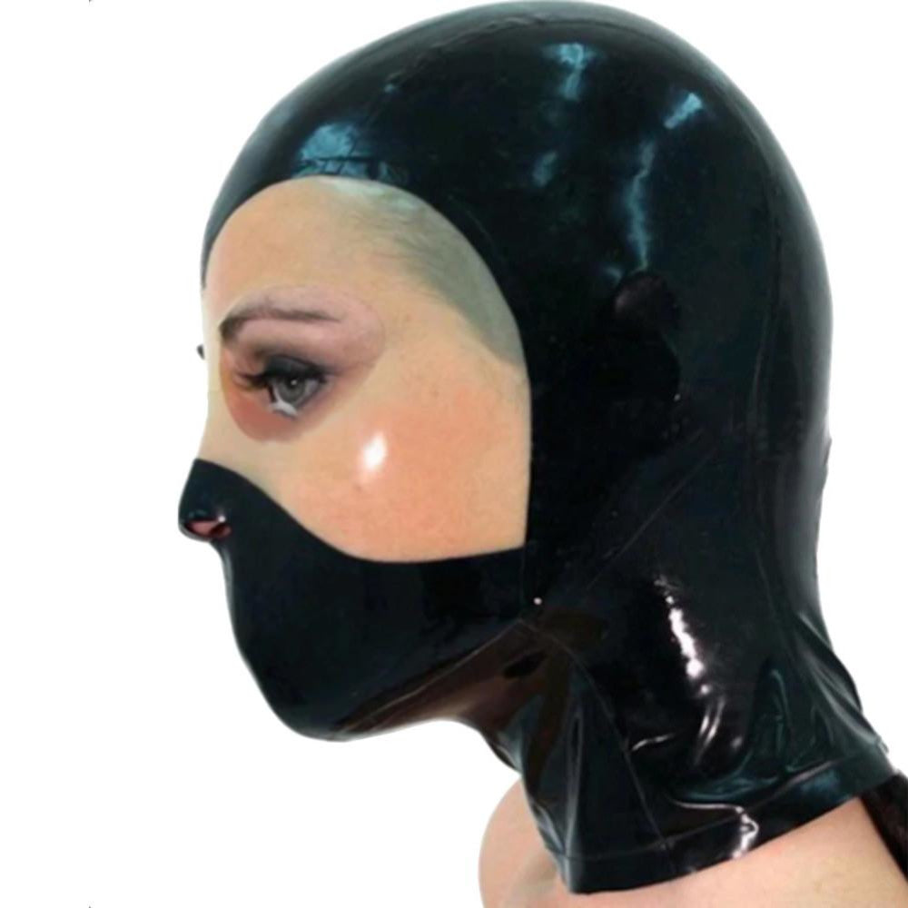 Rubber Bondage Hood Mask with Zipper