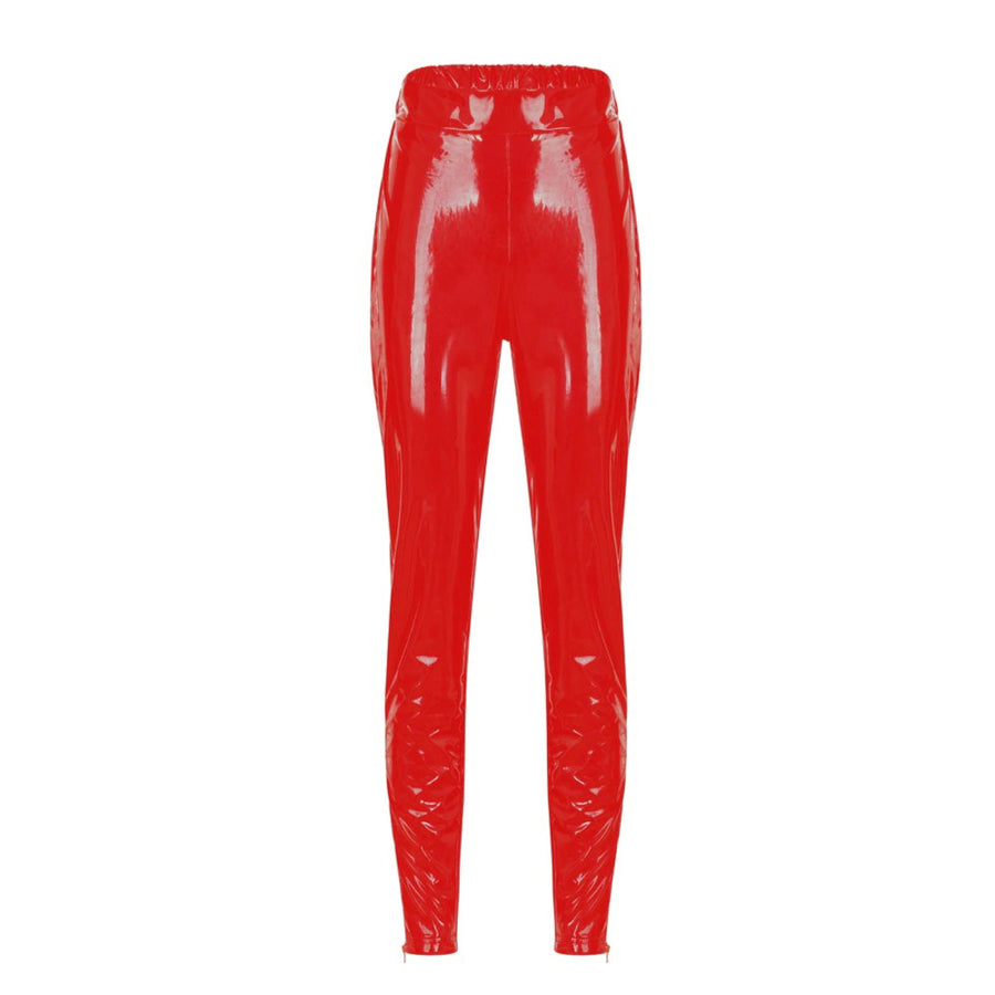 Red Vinyl Tight Leggings Fitting Pants