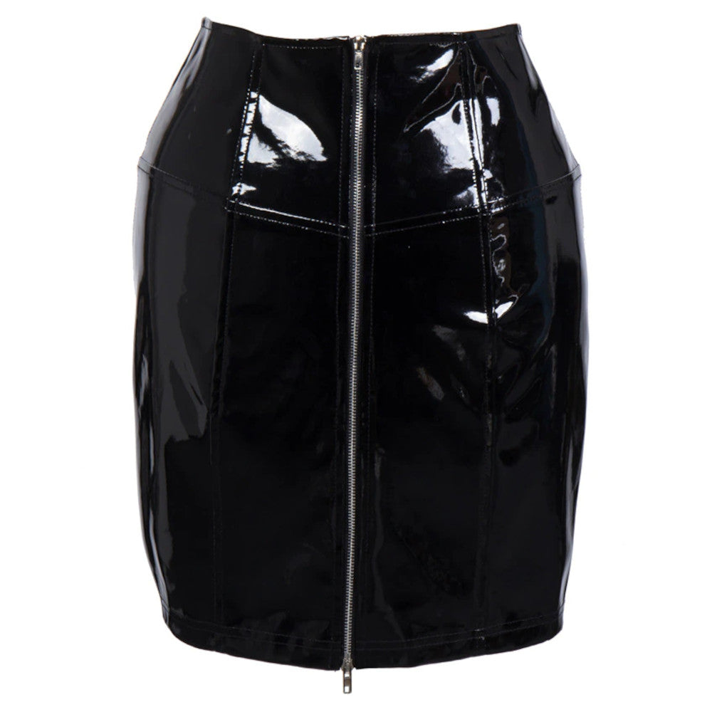 Zipped Black PVC Pencil Skirt