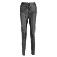 Black Lace Up Women's Leggings Vinyl Pants