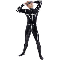 White Striped Men's Latex Catsuit