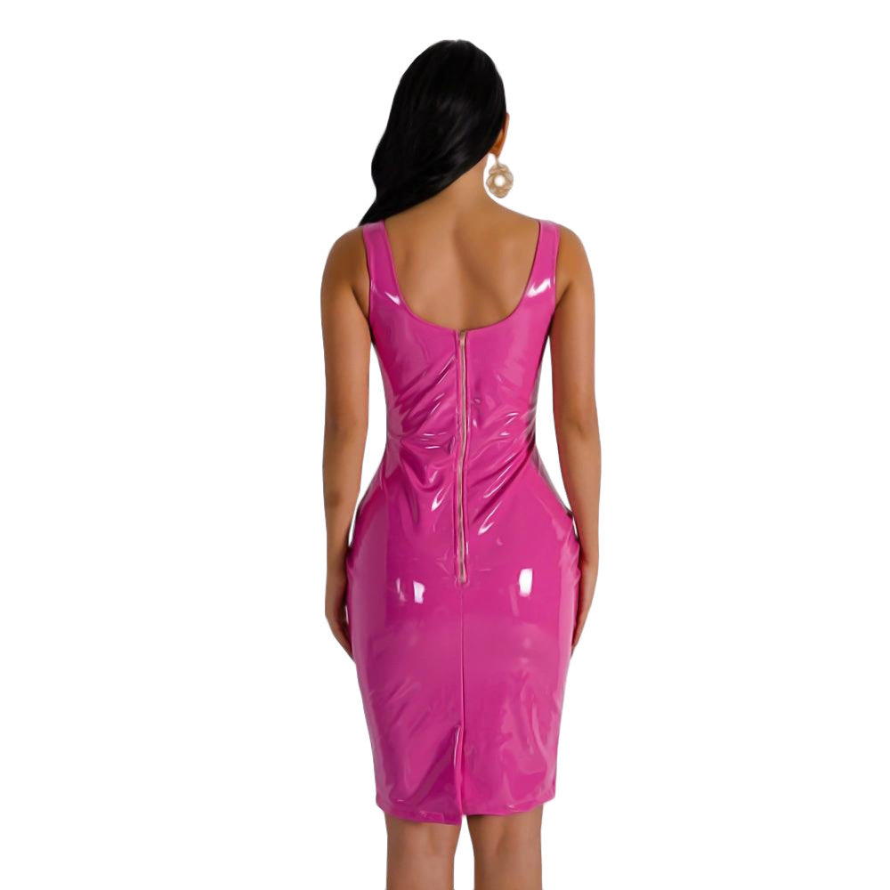 Classy and Fun Pink Vinyl Dress