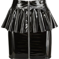 Black Vinyl Peplum Mini Skirt