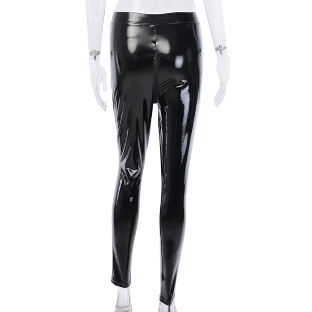 High Waisted Zipped Leggings Vinyl Pants