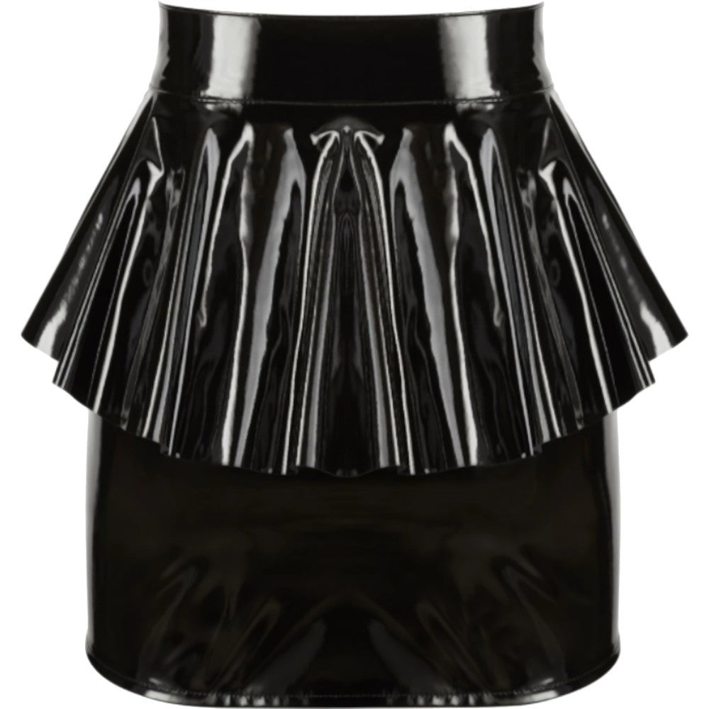 Black Vinyl Peplum Mini Skirt