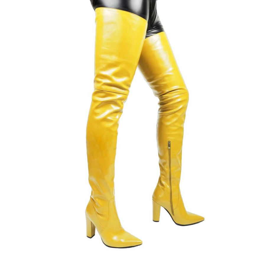 Knee High Side Zippered Latex Shoes