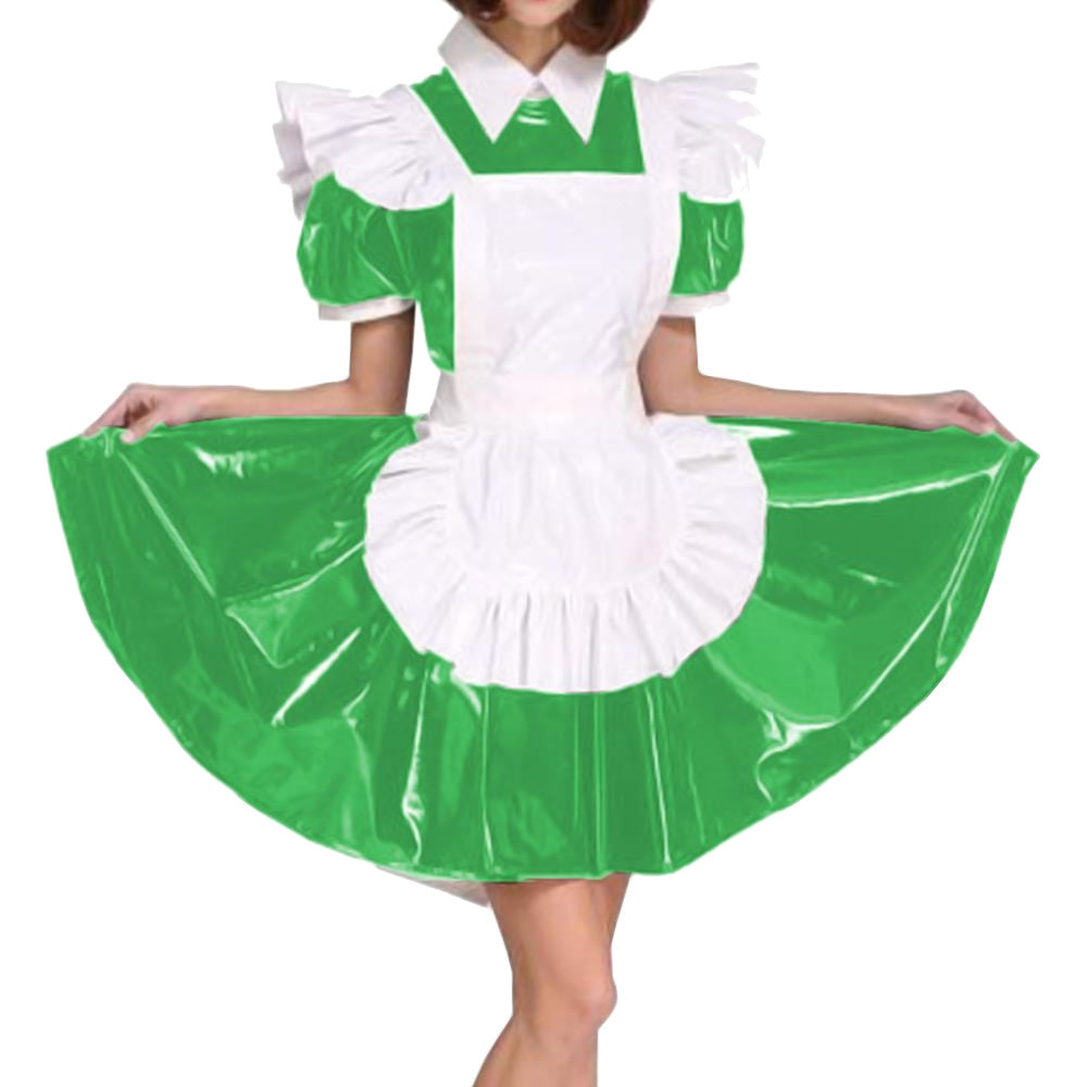 White Aproned PVC Maid Dress Laidtex White Aproned PVC Maid Dress Laidtex